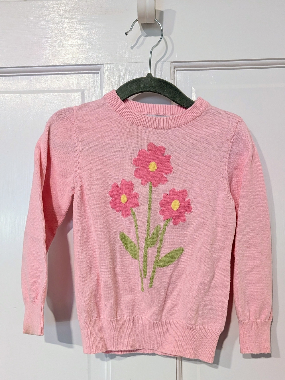 Girls Pink Floral Knit Sweater Top